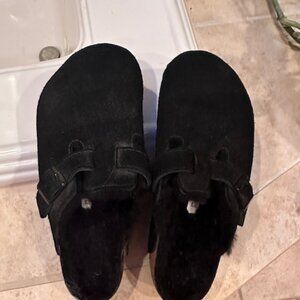 NWOT Birkenstock Boston Black Suede Shearling Size EU39 Regular - Wide